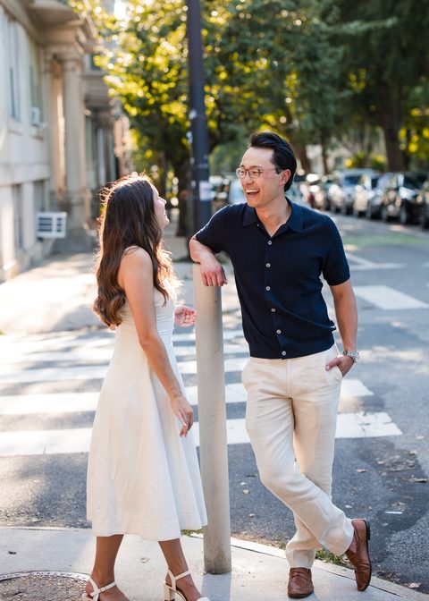 Sharing a laugh on a sunny street corner
